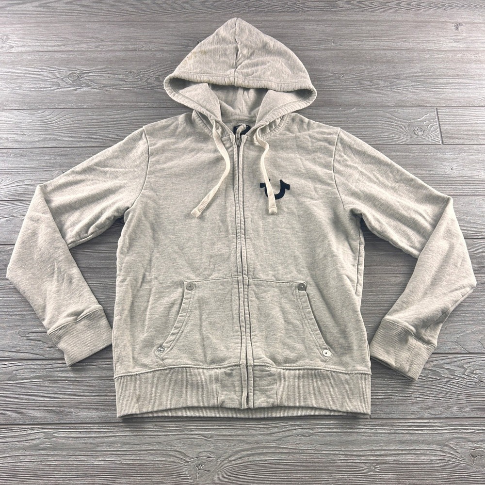 True Religion womens World Tour Buddha Zip Up Hoodie Gray Organic Cotton Medium